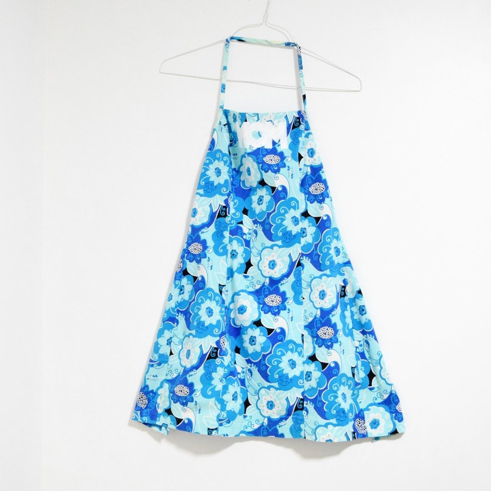 Blue Floral MOM Kitchen Cooking Dress Apron | Size XS